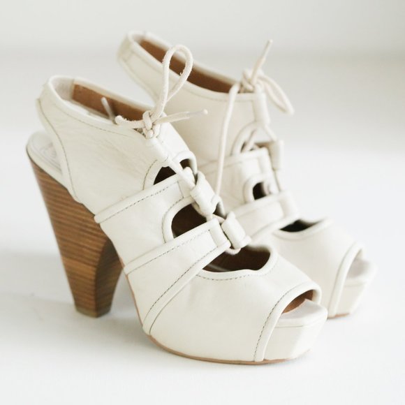 Luck Brand Shoes - Lucky Brand Blue Jeans America Cream Leather Heels